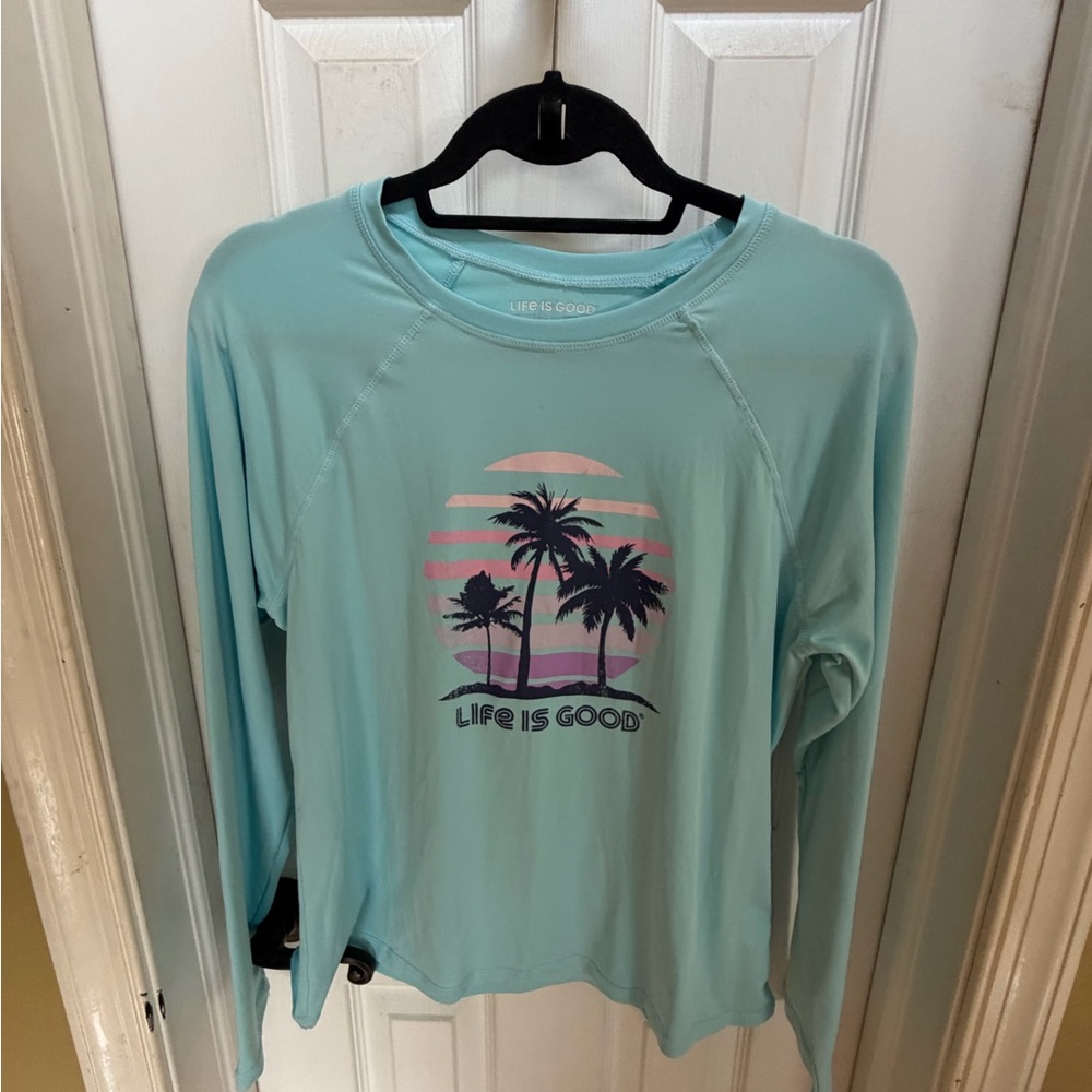 Life is Good Mint Tropical Palm Long Sleeve Rash Guard